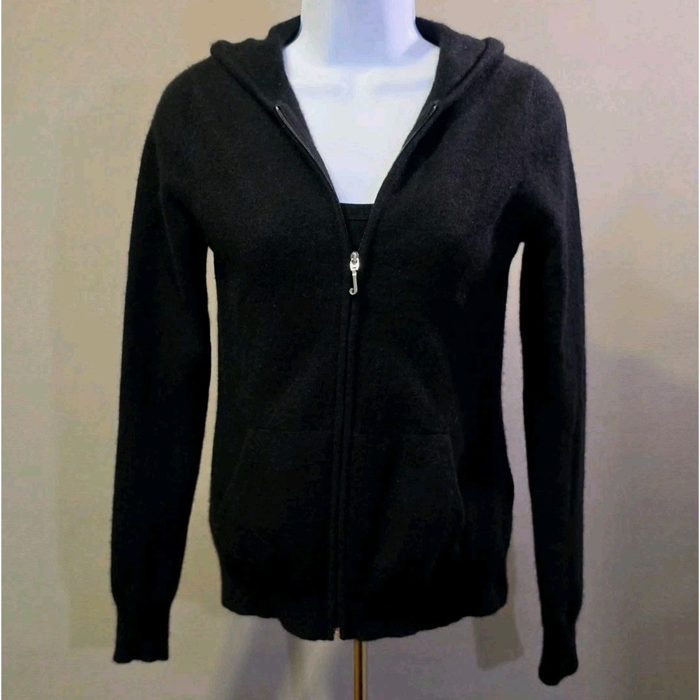 Juicy Couture Womens M 100% Cashmere Black Full Zip Hoodie Sweater Y2K